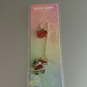 Santa and Poinsettia Gold Bookmark